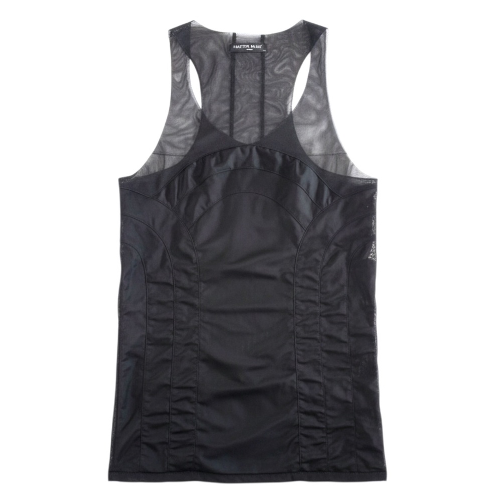 DELPHINE MURAT - BIKER TANK TOP - SEE THROUGH STRETCH TULLE  - BLACK - S